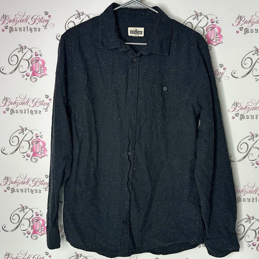 Distillery apparel button up speckle spotted shirt black grey white collared